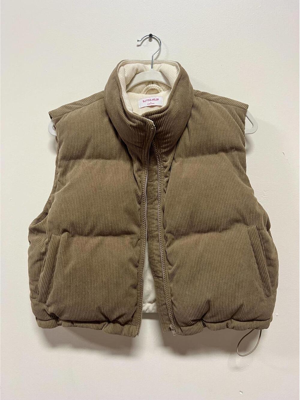 ADOREME CORDUROY PUFFER VEST CAMEL